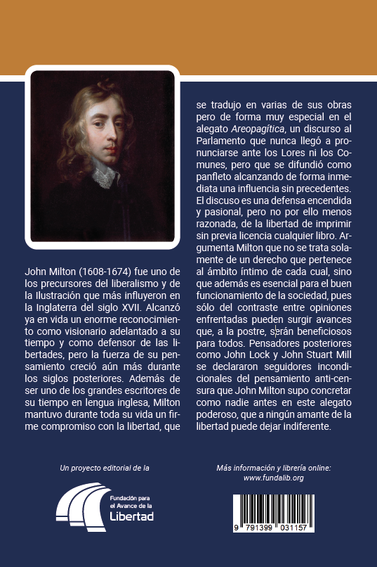 Contraportada de Areopagítica, de Milton