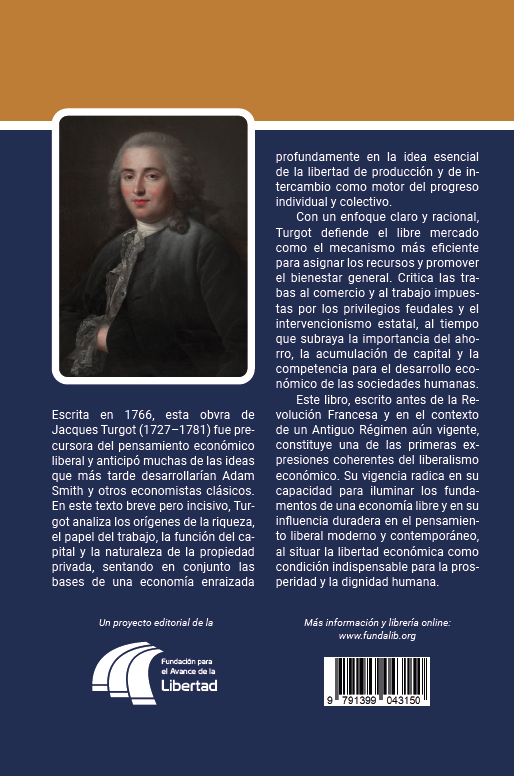 Reflexiones sobre la riqueza, de Jacques Turgot. Contraportada.
